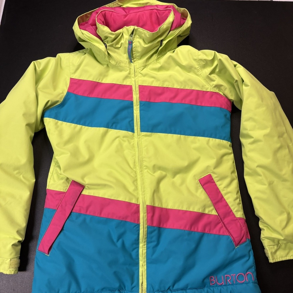 Burton Dryride Snowboard Jacket Youth Girls Size XL 18 Neon‎ Yellow Blue Pink
